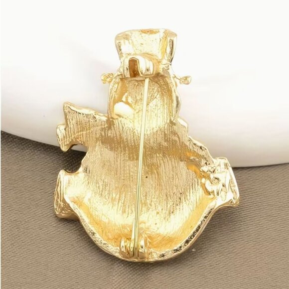 Betsey Johnson "Let it Snow" Enamel Snowman Christmas Brooch Gold Tone - Picture 2 of 3